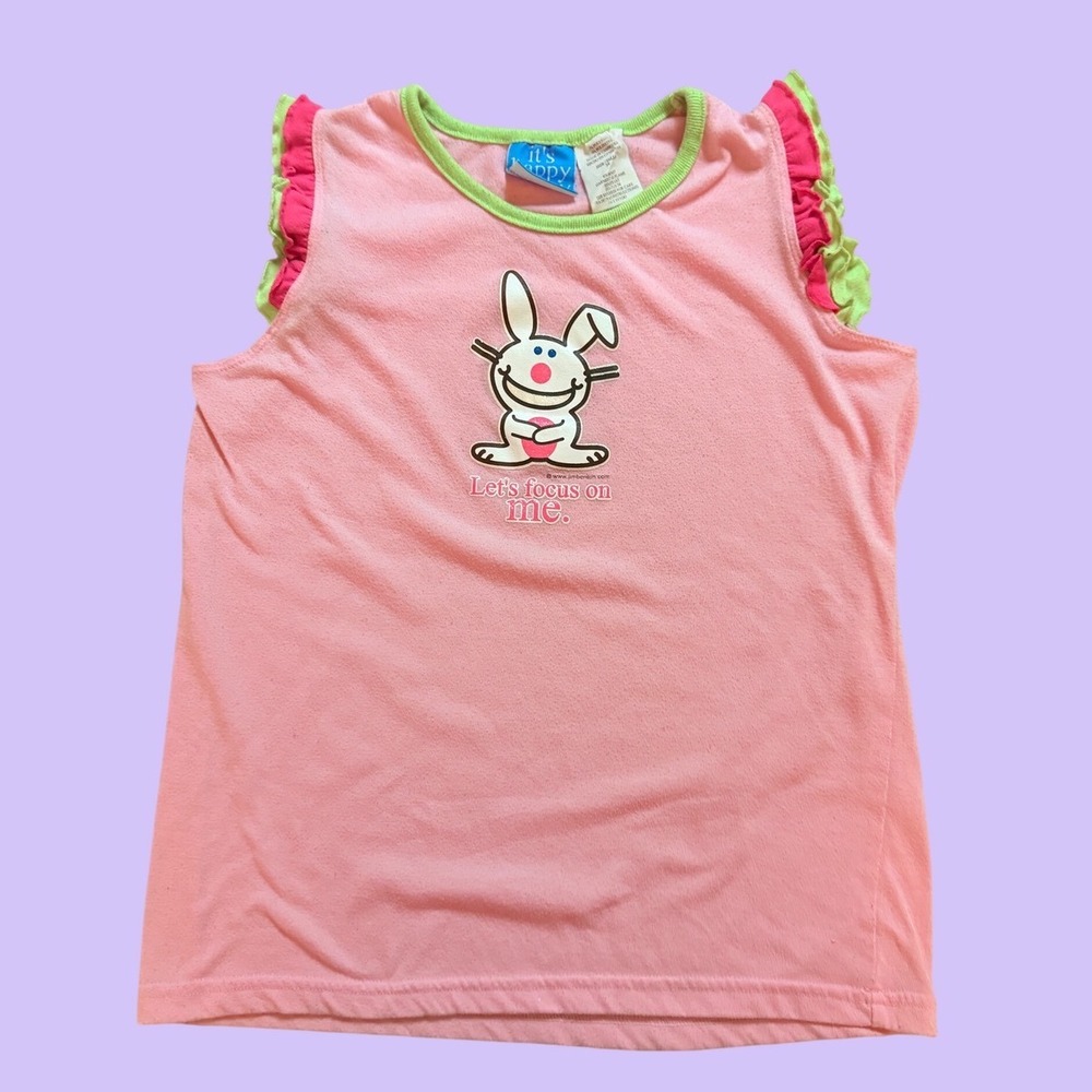 Y2K Vintage Its Happy Bunny Ruffle Tank Top Sassy Graphic Baby Tee Scene #17